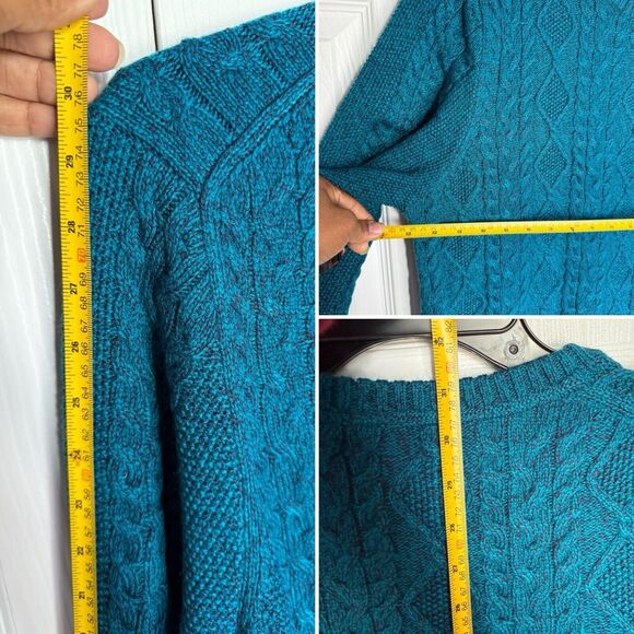 New Cable Knit Jumper Sweater Men’s Size LT Blue Teal Crewneck - Picture 11 of 17